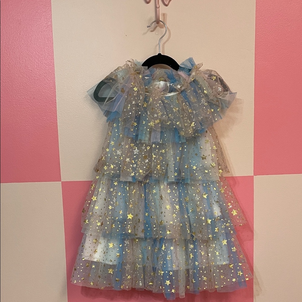 Lola + The Boys Blue and Gold Star Tiered Tulle Dress